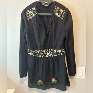 Tory Burch Black Blouse with Colorful Floral Details